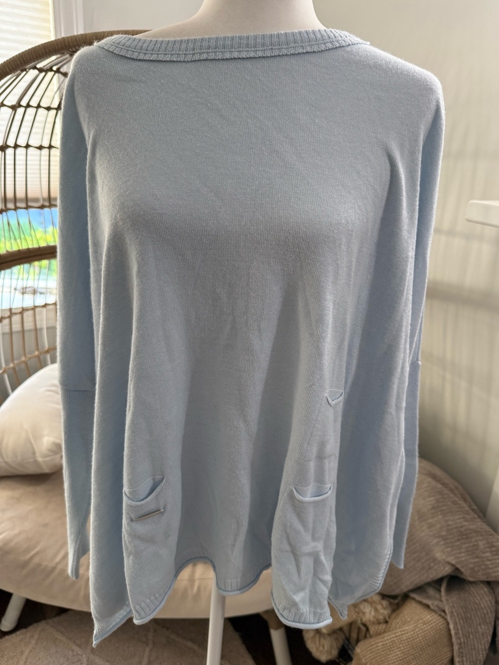 Mersea Catalina Sweater Light Blue Oversized Pocket Coastal Knit One Size